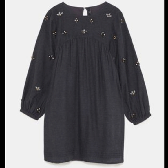 Zara bejeweled beaded tunic dress with pockets grey xs - Picture 4 of 16